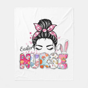 Nurse Bunny Easter Messy Bun Funny Nurse Fleece Blanket