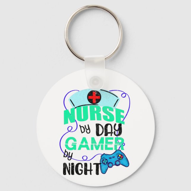 Nurse by Day Gamer by Night, Funny Gaming Nursing Key Ring (Front)