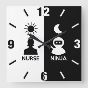 Nurse By Day Ninja By Night Square Wall Clock