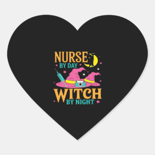 Nurse by Day, Witch by Night Cat Halloween Classic Heart Sticker