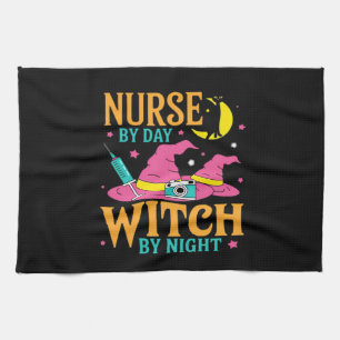 Nurse by Day, Witch by Night Cat Halloween Classic Tea Towel