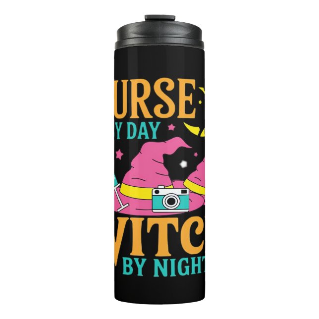 Nurse by Day, Witch by Night Cat Halloween Classic Thermal Tumbler (Front)