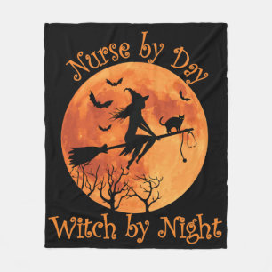 Nurse by Day Witch by Night Funny Halloween Fleece Blanket