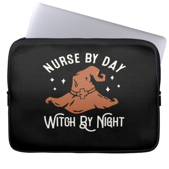 Nurse by Day Witch by Night - Funny Halloween Nurs Laptop Sleeve (Front)