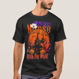 Nurse By Day Witch By Night Funny Halloween Vintag T-Shirt