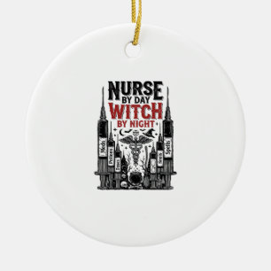 Nurse By Day Witch By Night Halloween Design_1 Ceramic Ornament
