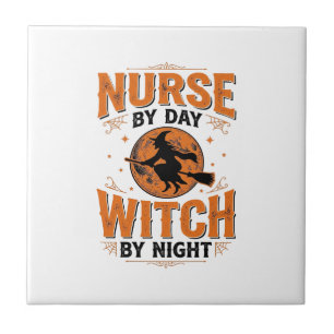 Nurse by Day Witch by Night Halloween Design_1 Ceramic Tile