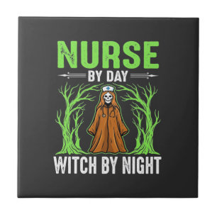 Nurse By Day Witch By Night Halloween Design_1 Ceramic Tile