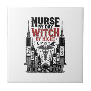 Nurse By Day Witch By Night Halloween Design_1 Ceramic Tile