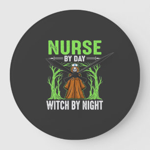 Nurse By Day Witch By Night Halloween Design_1 Large Clock