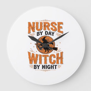 Nurse by Day Witch by Night Halloween Design_1 Large Clock