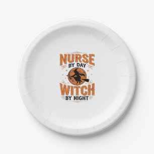 Nurse by Day Witch by Night Halloween Design_1 Paper Plate