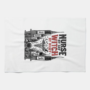 Nurse By Day Witch By Night Halloween Design_1 Tea Towel