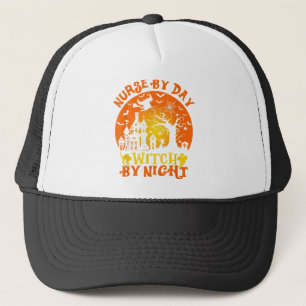 Nurse By Day Witch By Night Halloween Pumpkin Spic Trucker Hat