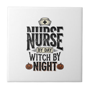 Nurse By Day Witch By Night Halloween Shirt Design Ceramic Tile