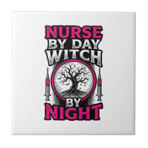 Nurse By Day Witch By Night Halloween Shirt Design Ceramic Tile