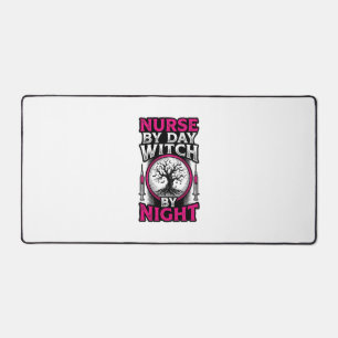 Nurse By Day Witch By Night Halloween Shirt Design Desk Mat