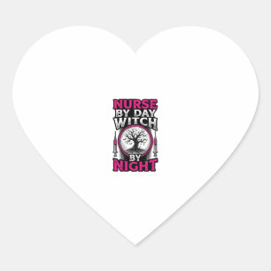 Nurse By Day Witch By Night Halloween Shirt Design Heart Sticker