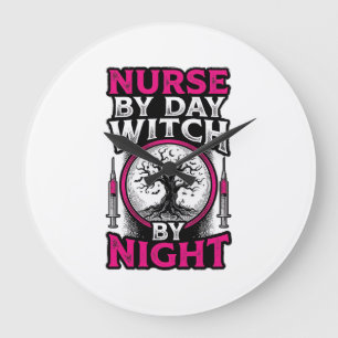 Nurse By Day Witch By Night Halloween Shirt Design Large Clock