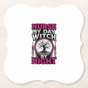 Nurse By Day Witch By Night Halloween Shirt Design Paper Coaster