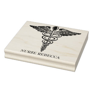 Nurse Caduceus Monogram Name Rubber Stamp