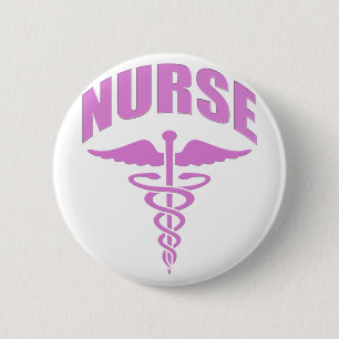 Nurse Caduceus Pink 6 Cm Round Badge