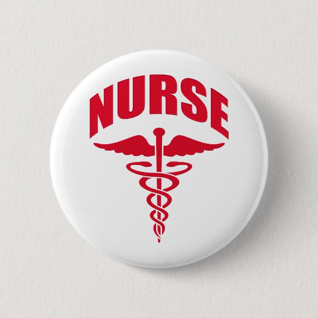 Nurse Caduceus Red 6 Cm Round Badge (Front)