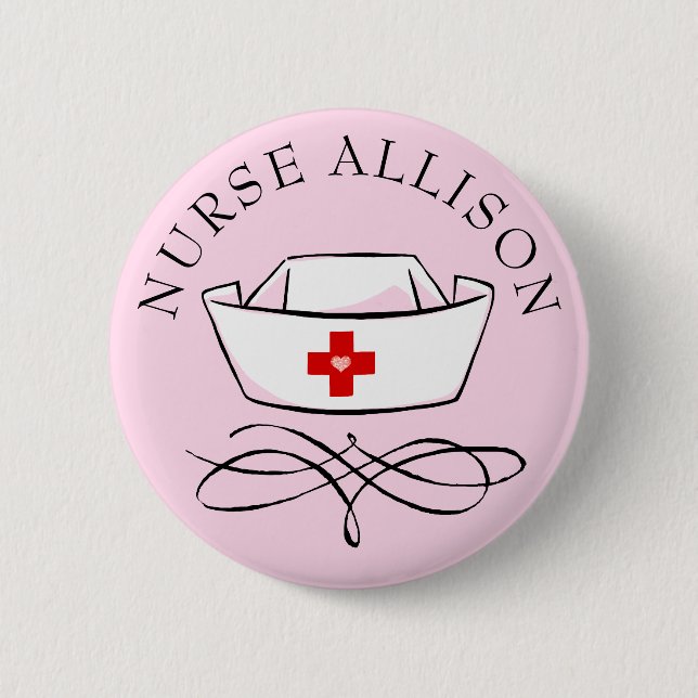 Nurse Cap Add Name Pink 6 Cm Round Badge (Front)