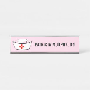 Nurse Cap RN Monogram Name Pink Desk Name Plate