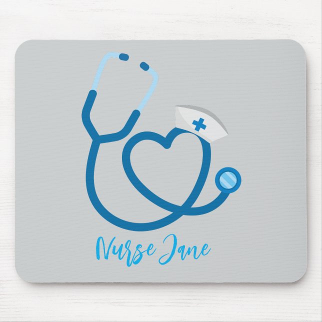 Nurse Cap Stethoscope Personalised Name Mouse Pad (Front)