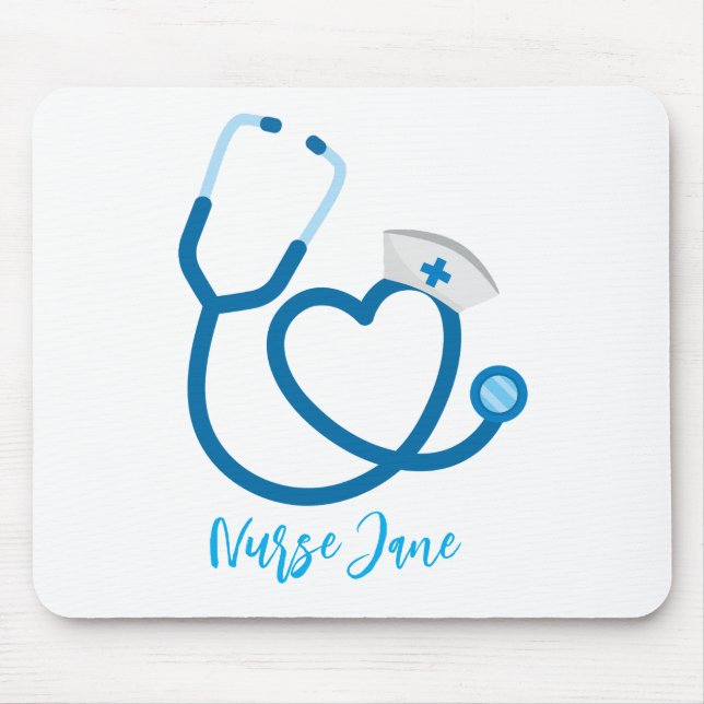 Nurse Cap Stethoscope Personalised Name Mouse Pad (Front)