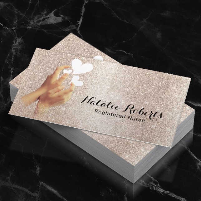Nurse Caregiver Elegant Gold Glitter Medical Care Business Card (Creator Uploaded)