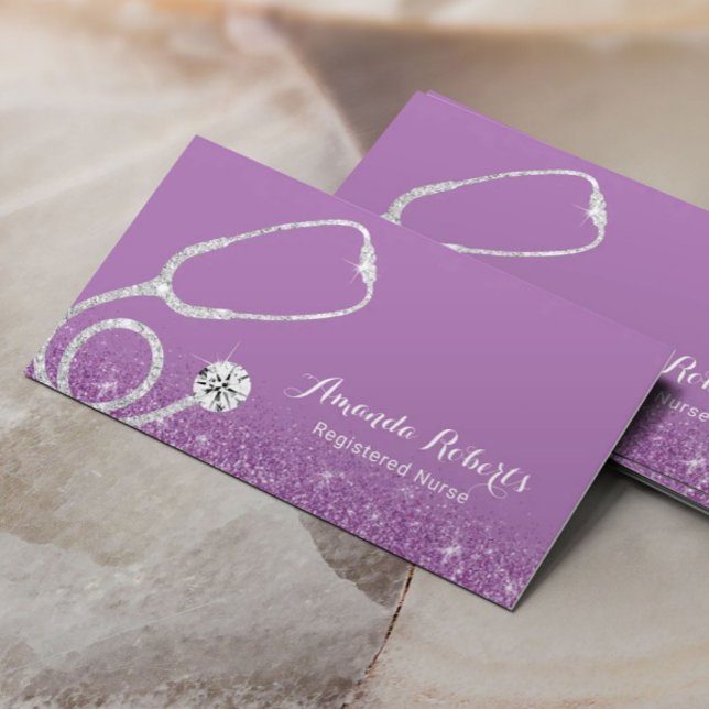 Nurse Caregiver Elegant Medical Purple Business Card (Creator Uploaded)