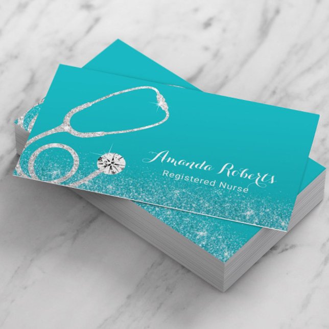 Nurse Caregiver Elegant Medical Turquoise Business Card (Creator Uploaded)
