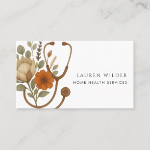 Nurse Caregiver Floral Stethoscope Blue  Business Card