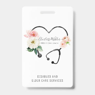 Nurse Caregiver Floral Stethoscope ID Badge