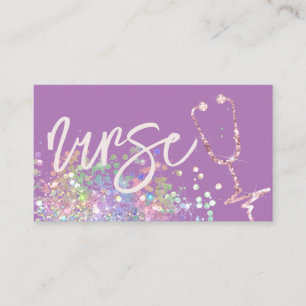 Nurse Caregiver Holographic Glitter Purple Medical Business Card
