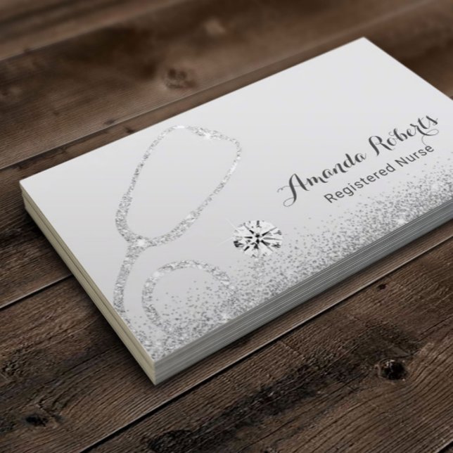 Nurse Caregiver Medical Modern Silver Glitter Business Card (Creator Uploaded)