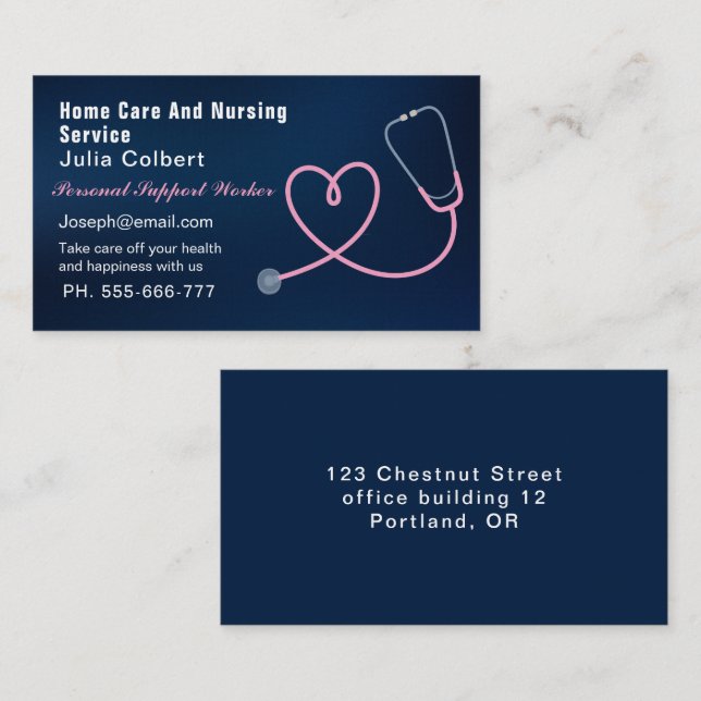 Nurse Caregiver Modern blue Medical  Business Card (Front/Back)