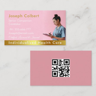 Nurse Caregiver Modern Rose Gold Medical QR Code Business Card