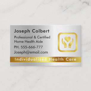 Nurse Caregiver Modern silver gold Medical Care Business Card