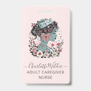 Nurse Caregiver Pink ID Badge
