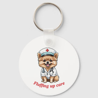 Nurse Cartoon with Pomeranian Dog Design Keychain