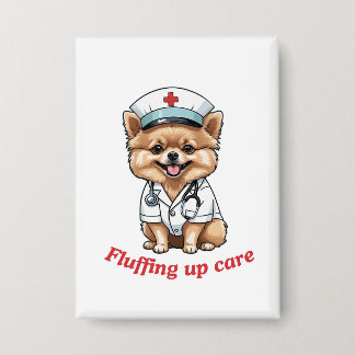Nurse Cartoon with Pomeranian Dog Design Keychain