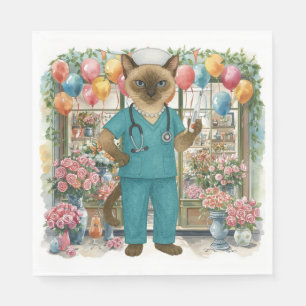 Nurse Cat Birthday Party with flowers and balloons Napkin