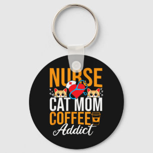 Nurse Cat Mum Coffee Addict Funny Nursing Key Ring