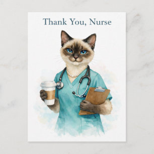 Nurse Cat with Coffee with text thank you card
