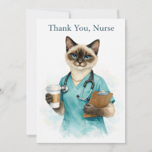 Nurse Cat with Coffee with text thank you card