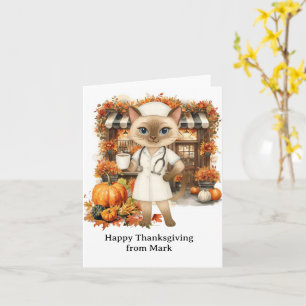 NURSE Cat with Flowers Fall Season Thanksgiving  Card