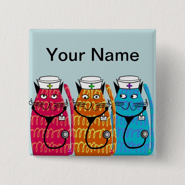 Nurse Cats Name Badge Pins Customisable IV (Front)
